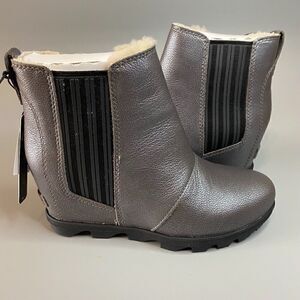 Sorel Lea Wedge Joan of Arctic Chelsea Wedge Quarry Grey Black Shearling 9